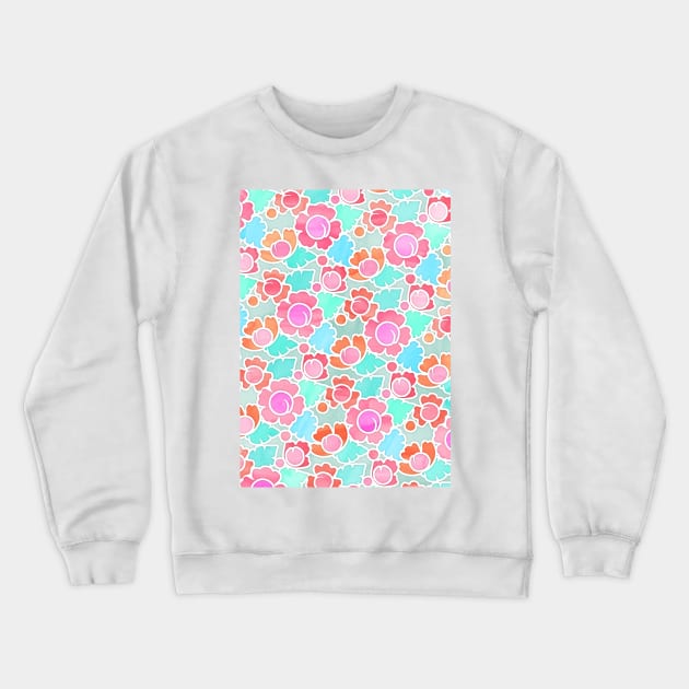 Pastel Tropical Floral Pattern Design with watercolor texture Crewneck Sweatshirt by micklyn